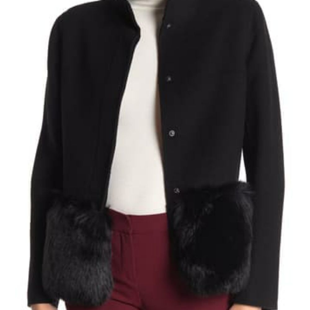 NWT RAMY BROOK ADDISON FAUX FUR HEM COAT SZ XS - Picture 3 of 5
